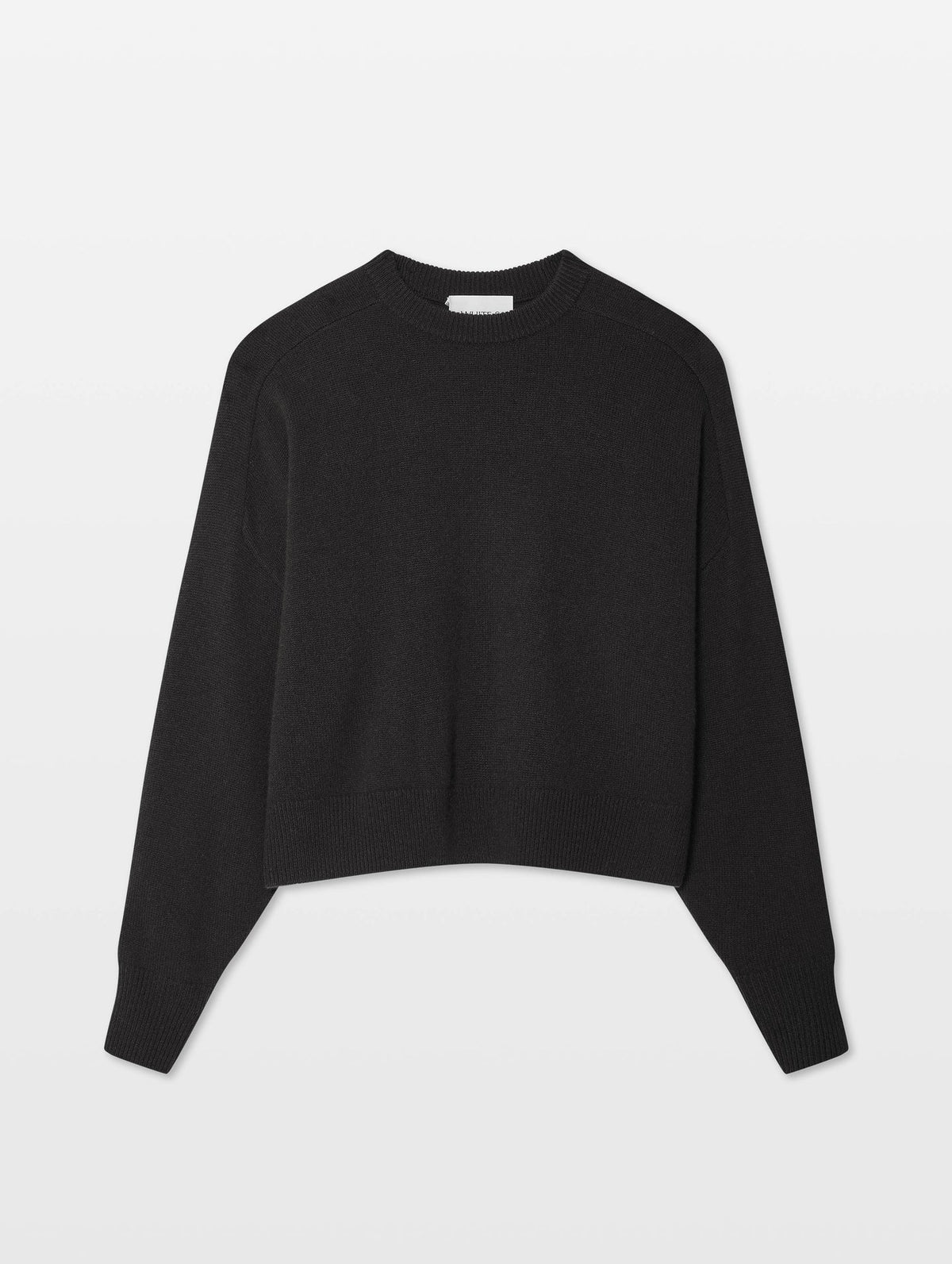 WHITE + WARREN Cashmere Blend Luxe Fringe Crew Sweater - Black