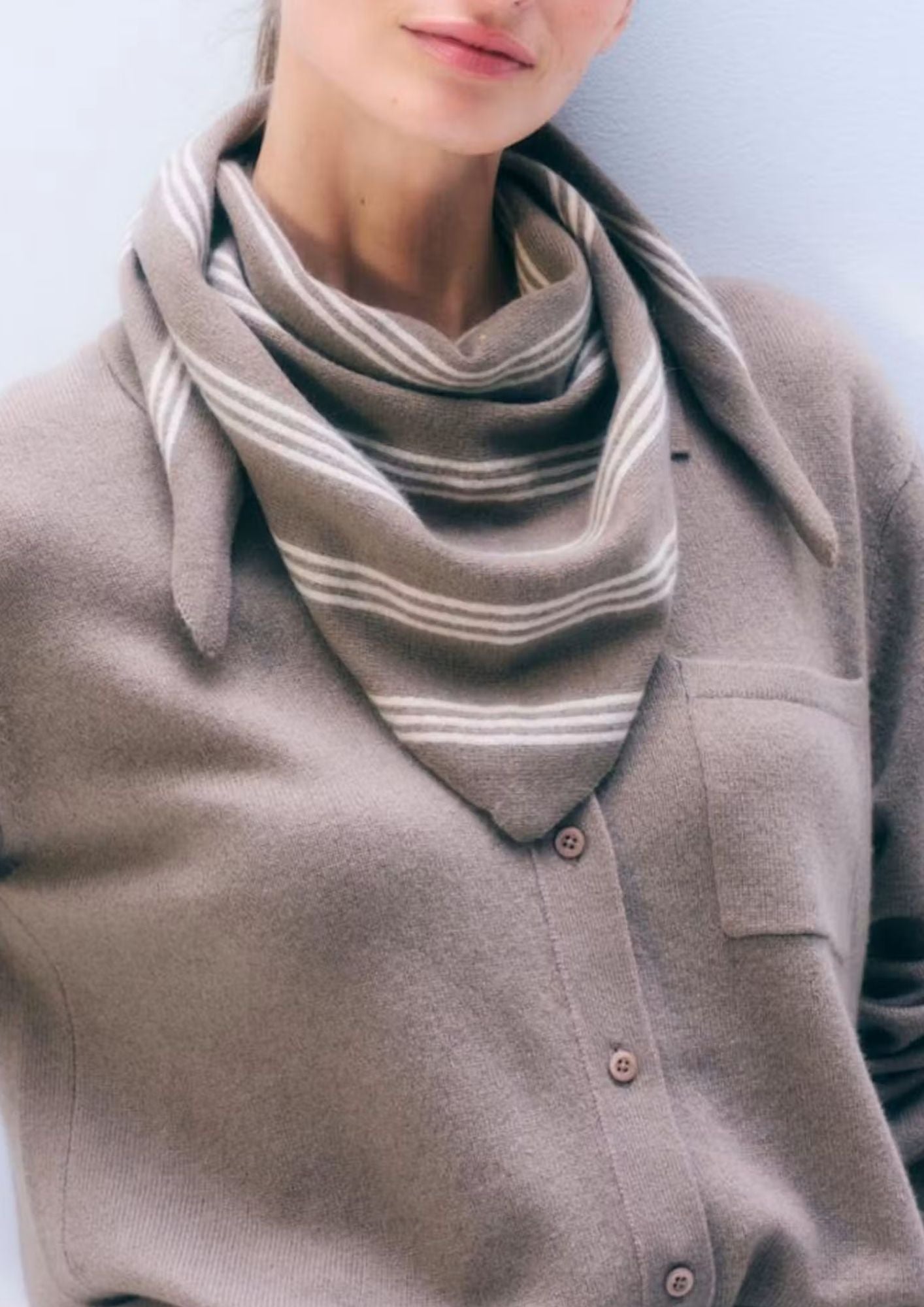 WHITE + WARREN Cashmere Striped Neckerchief - Soft Shale/ Natural Heather
