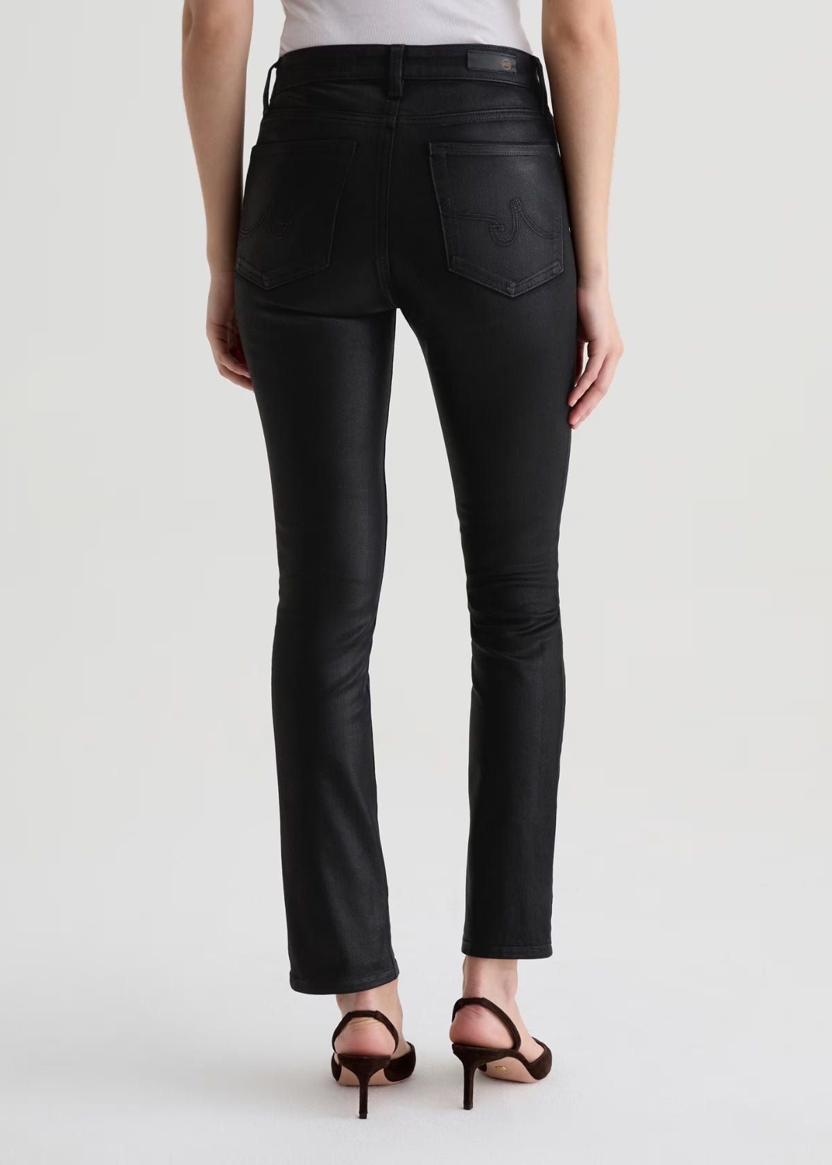 AG Mari Slim Straight Jean - Leatherette Super Black