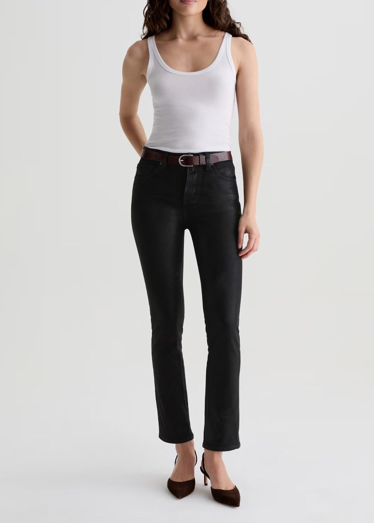 AG Mari Slim Straight Jean - Leatherette Super Black