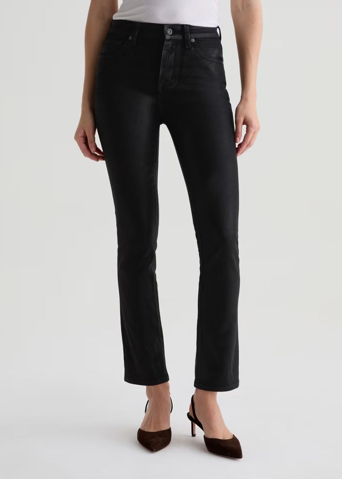 AG Mari Slim Straight Jean - Leatherette Super Black