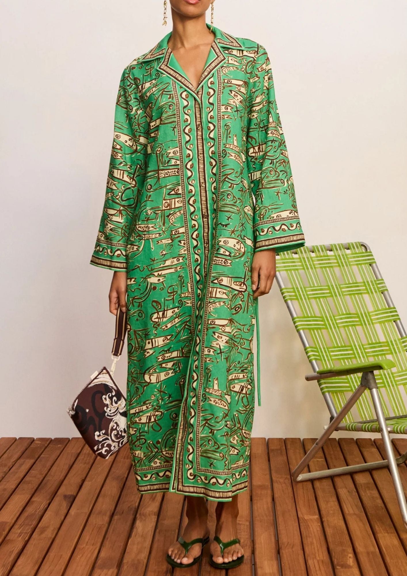 green fish dress ALEMAIS Sticks Shirtdress Color:Hot Fudge Combo BTS 4/11/26 Bronx And Banco Anastasia Make waves in the