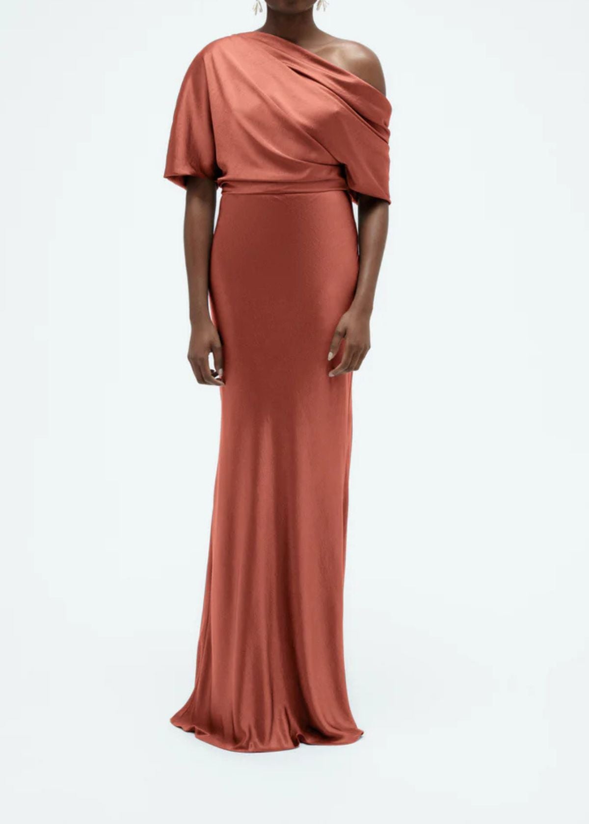 AMSALE Liquid Satin Slouch Gown - Cayenne