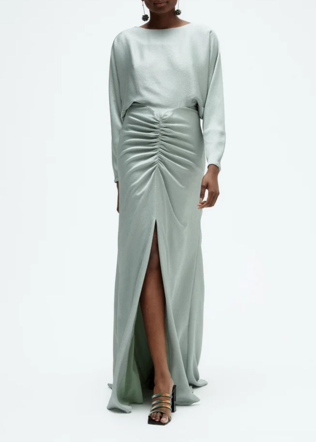AMSALE Hammered Satin Dolman Sleeve Gown - Jade