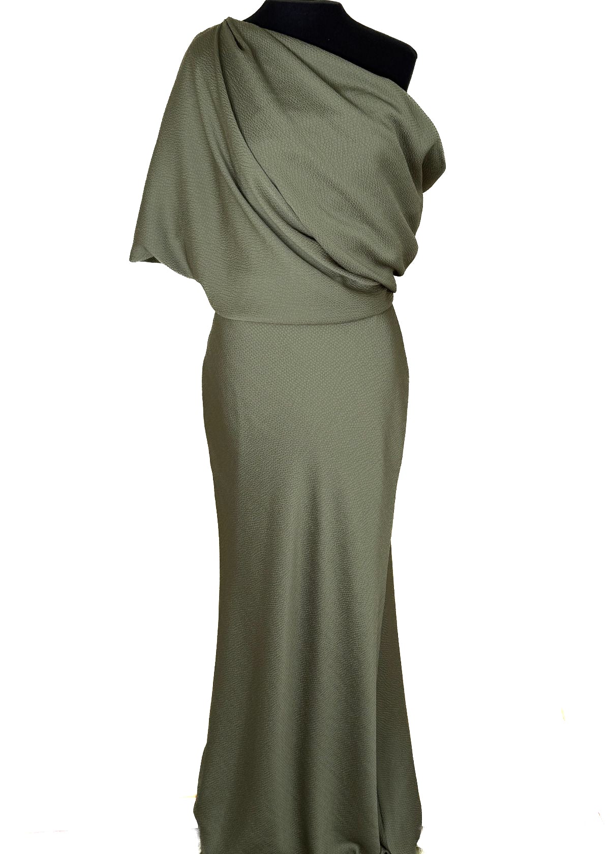 AMSALE Hammered Satin Off-Shoulder Slouch Dress - Moss