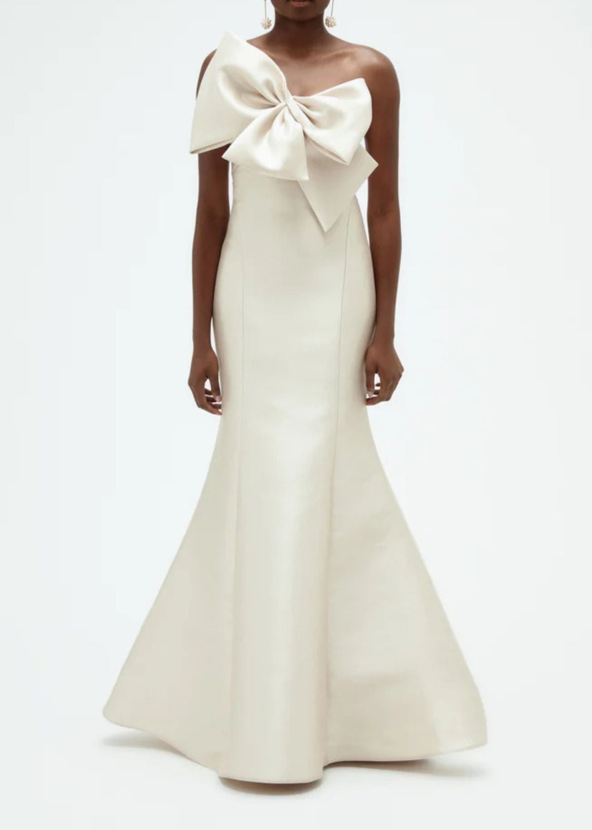 AMSALE Mikado Twisted Double Bow Gown - Champagne