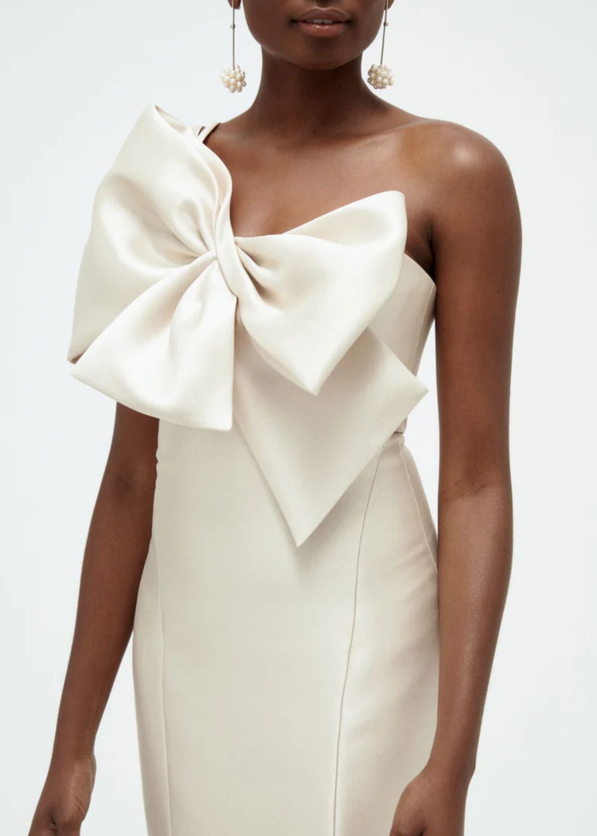 AMSALE Mikado Twisted Double Bow Gown - Champagne