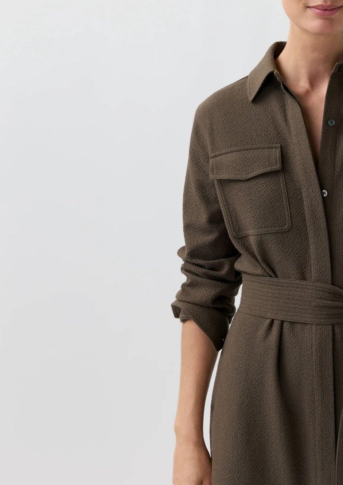 ANN MASHBURN Maude Dress - Bark Crinkle Cotton Wool