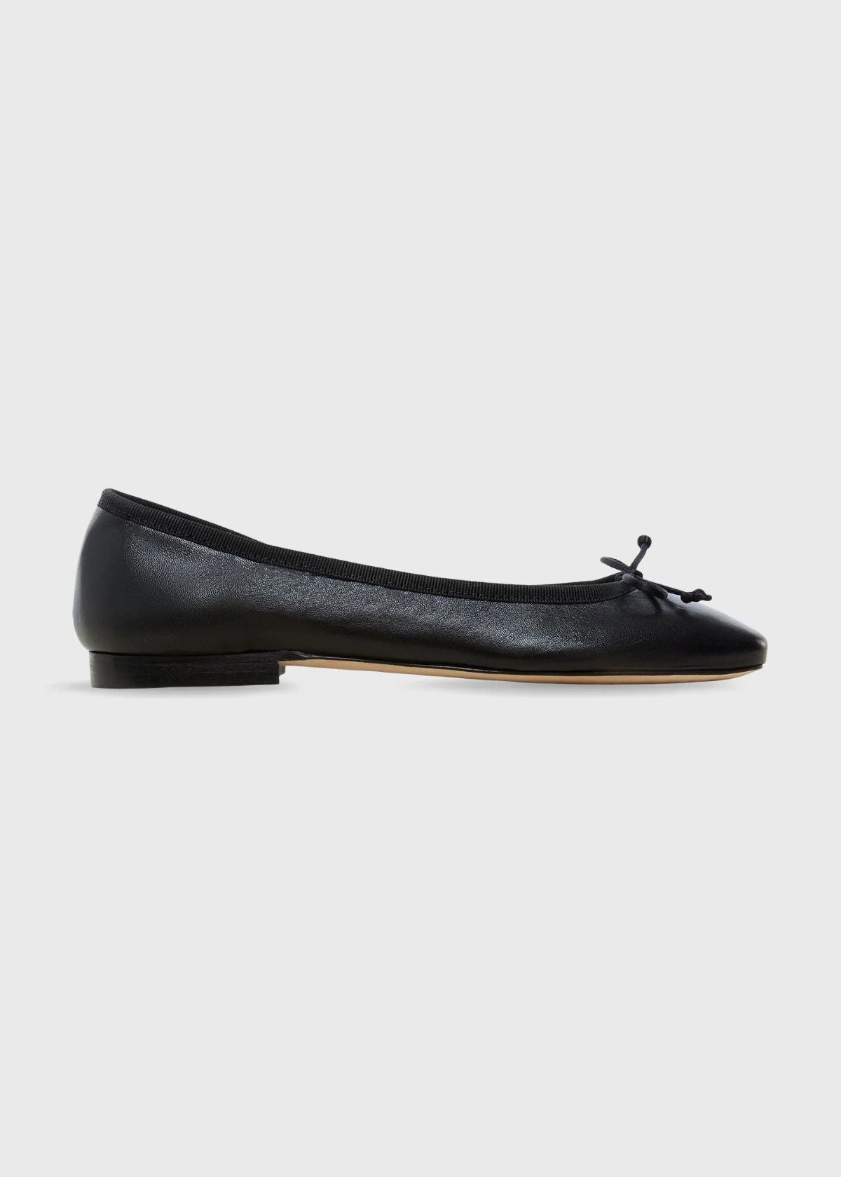 ANN MASHBURN Square Toe Ballet Flat - Black Leather
