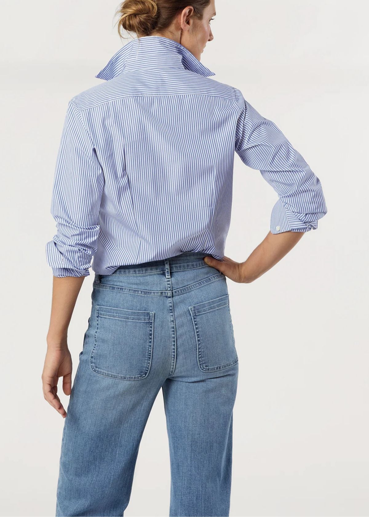 ANN MASHBURN Icon Top - Blue Bengal Stripe Poplin