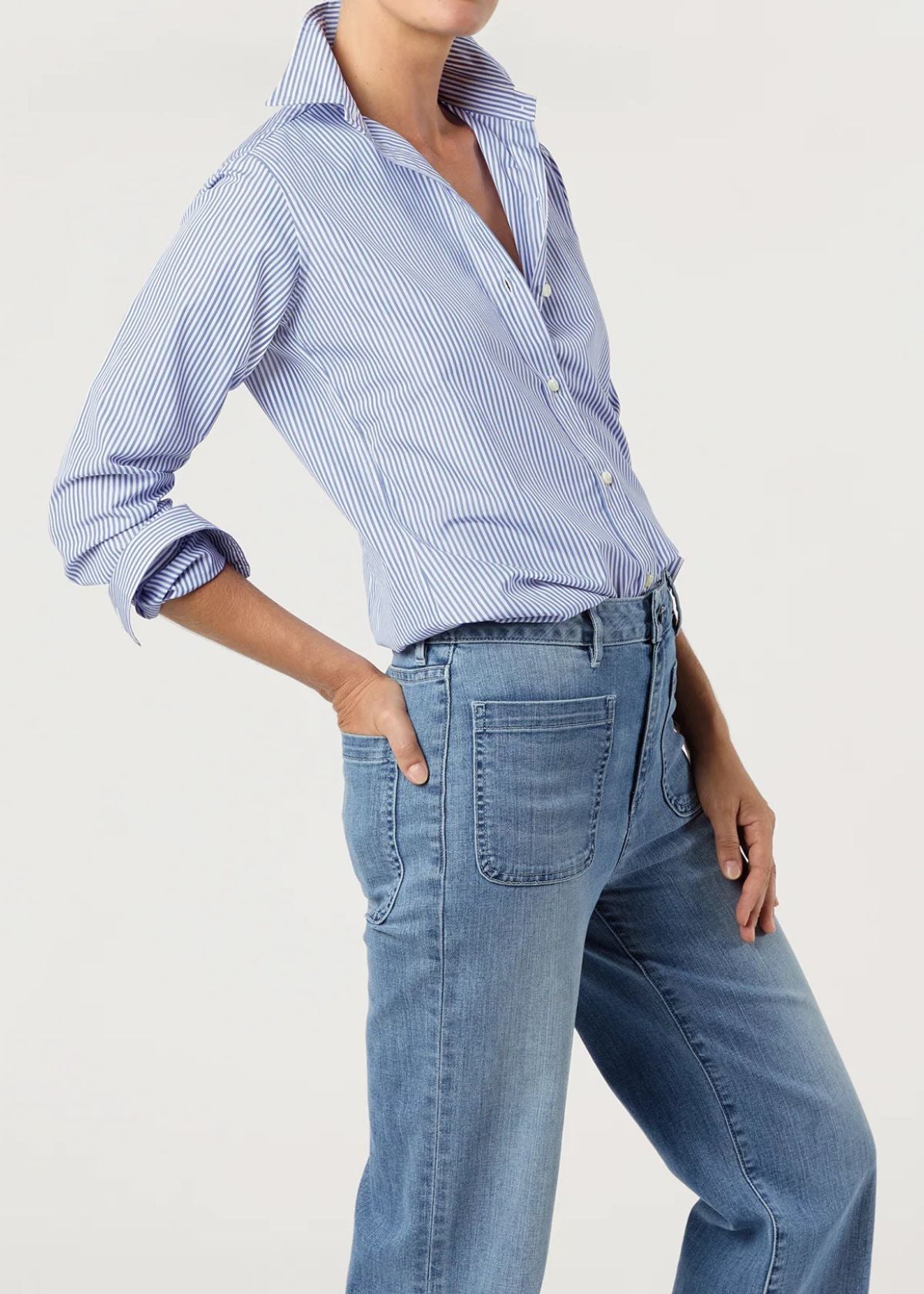 ANN MASHBURN Icon Top - Blue Bengal Stripe Poplin