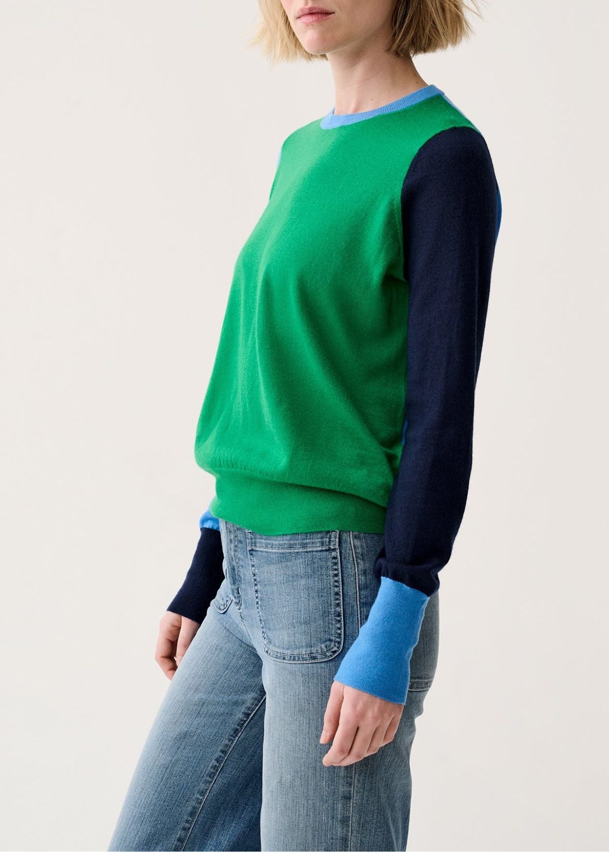 ANN MASHBURN Kit Color Block Sweater - French Blue/Green/Navy