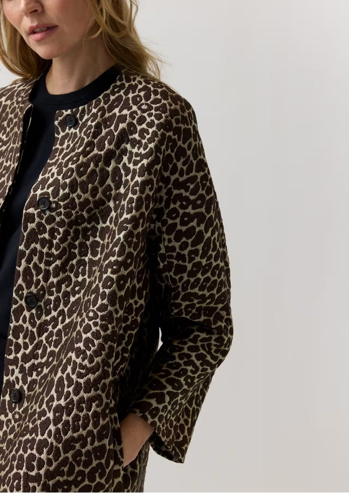 ANN MASHBURN Reed Evening Coat - Chocolate/Camel Leopard Jacquard