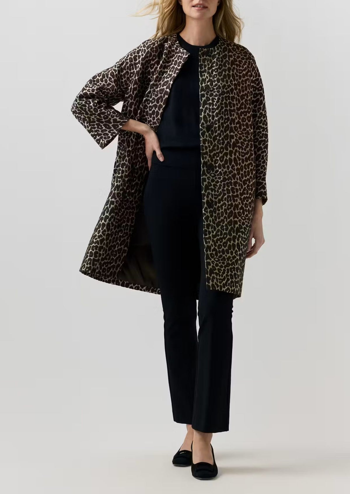 ANN MASHBURN Reed Evening Coat - Chocolate/Camel Leopard Jacquard