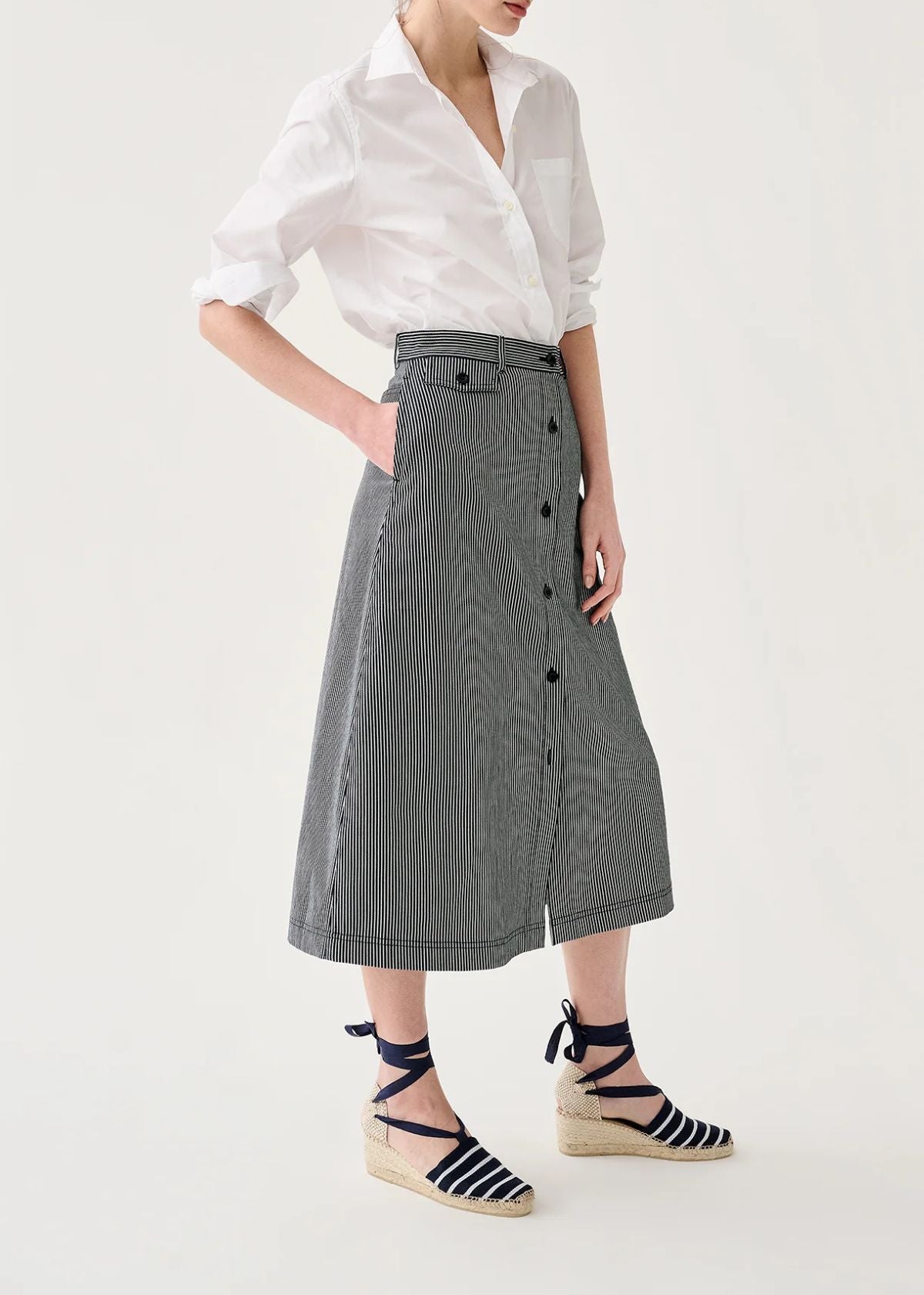 ANN MASHBURN Robin Skirt - Indigo Railroad Stripe Denin