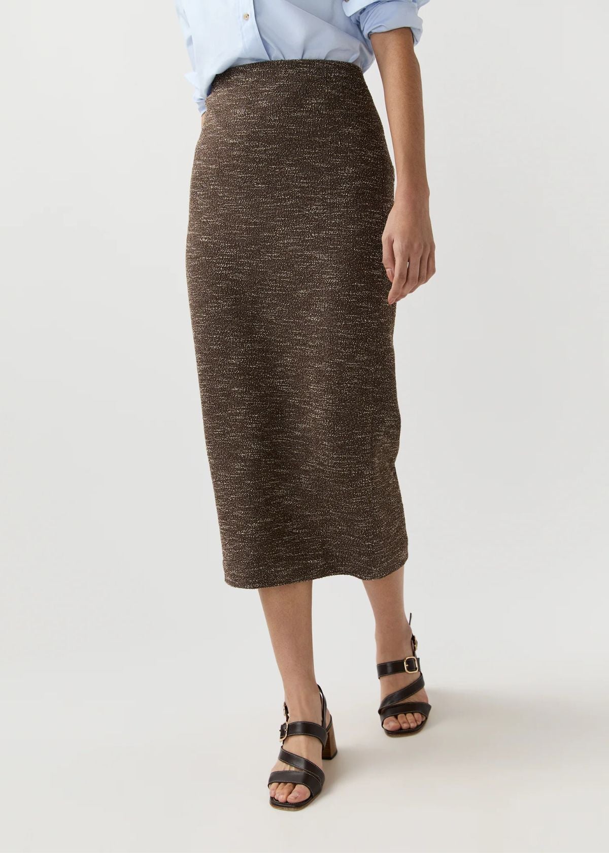 ANN MASHBURN Long Pull On Skirt - Brown/Ivory Speckled Knit