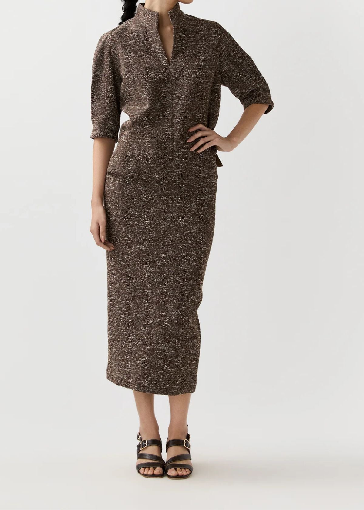 ANN MASHBURN Violetta Top - Brown/Ivory Speckled Knit