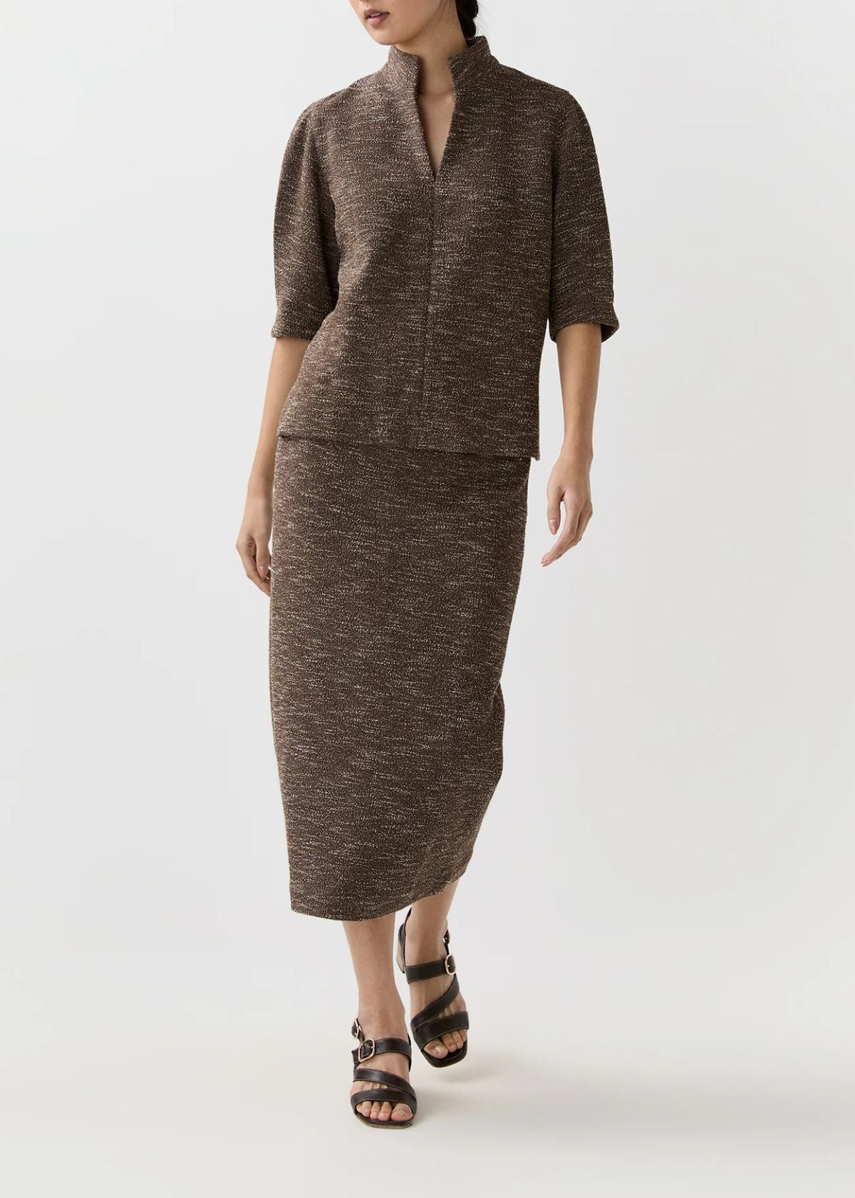 ANN MASHBURN Violetta Top - Brown/Ivory Speckled Knit