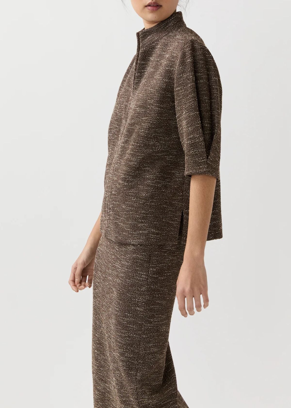 ANN MASHBURN Violetta Top - Brown/Ivory Speckled Knit