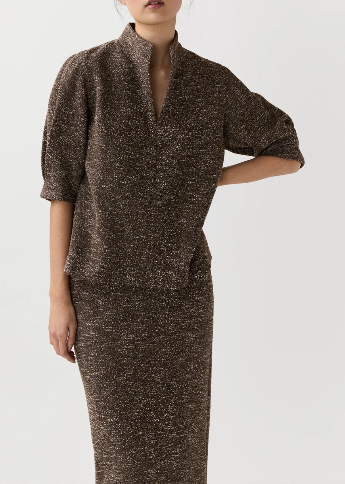 ANN MASHBURN Violetta Top - Brown/Ivory Speckled Knit