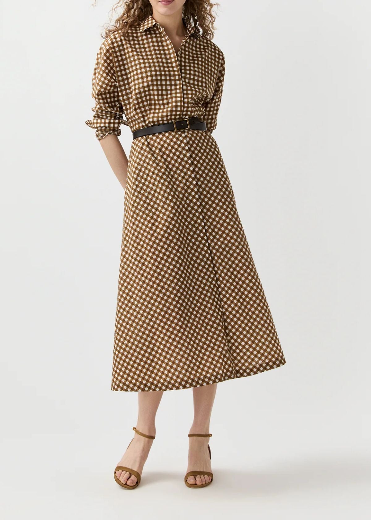 ANN MASHBURN Charlie Shirtwaist Dress - Tobacco/Ivory Gingham