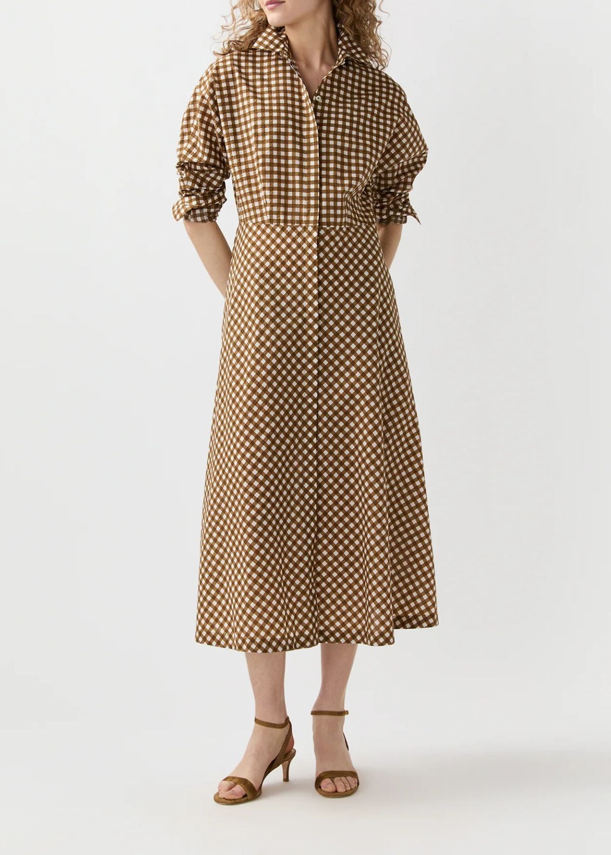 ANN MASHBURN Charlie Shirtwaist Dress - Tobacco/Ivory Gingham