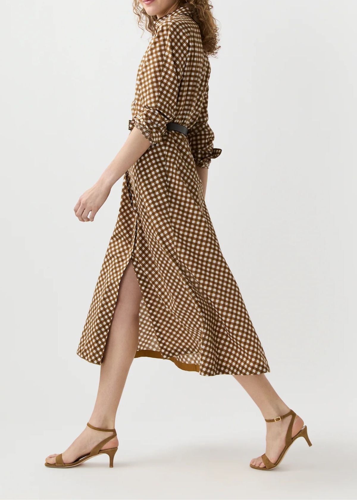 ANN MASHBURN Charlie Shirtwaist Dress - Tobacco/Ivory Gingham