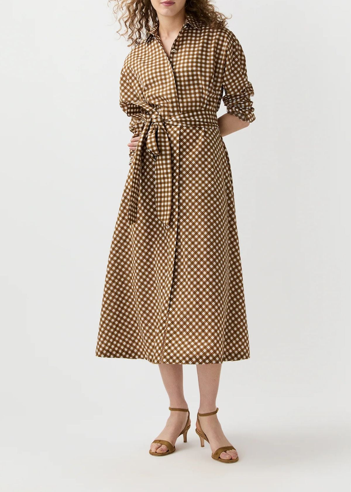 ANN MASHBURN Charlie Shirtwaist Dress - Tobacco/Ivory Gingham