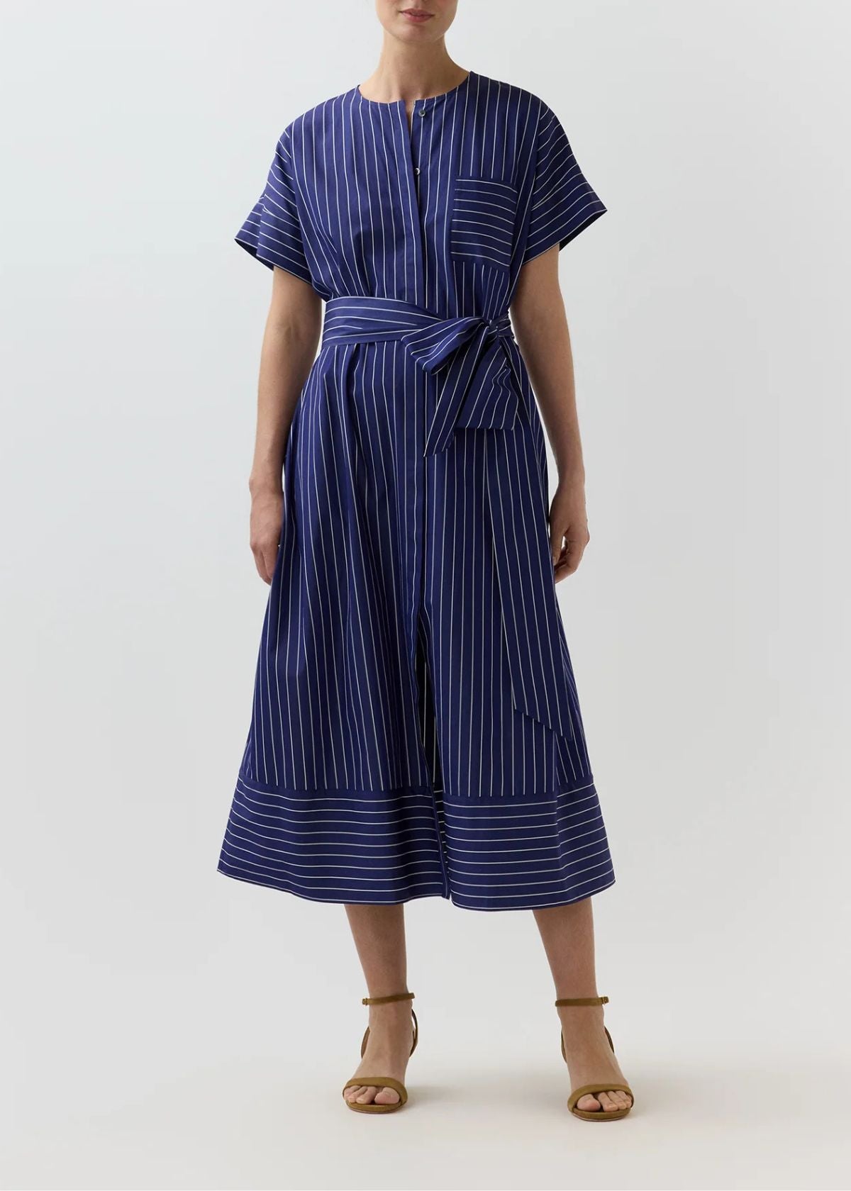 ANN MASHBURN Romy Shirt Dress - Navy and White Chalk Stripe