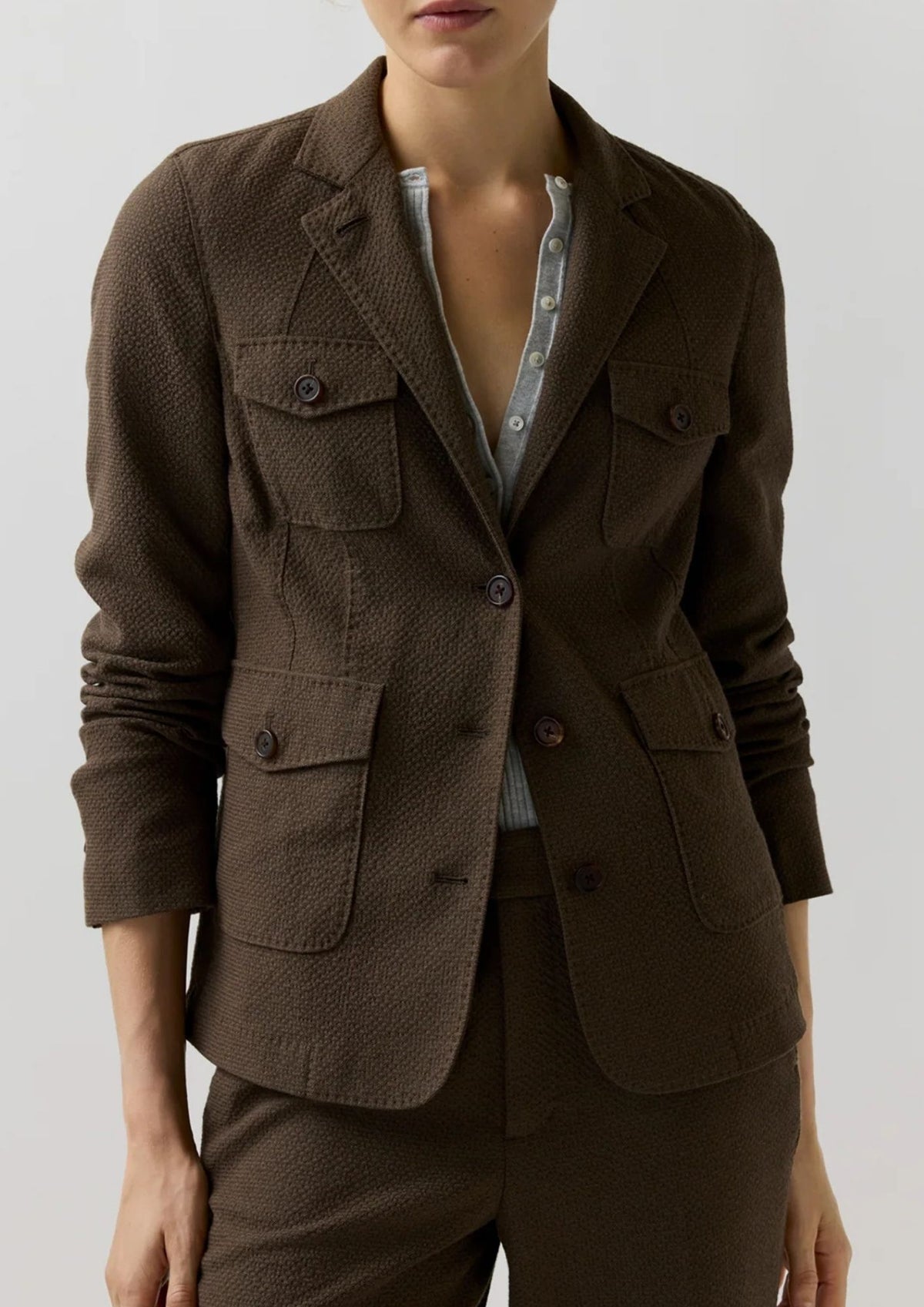 ANN MASHBURN Cecile Cargo Jacket - Bark Crinkle Cotton