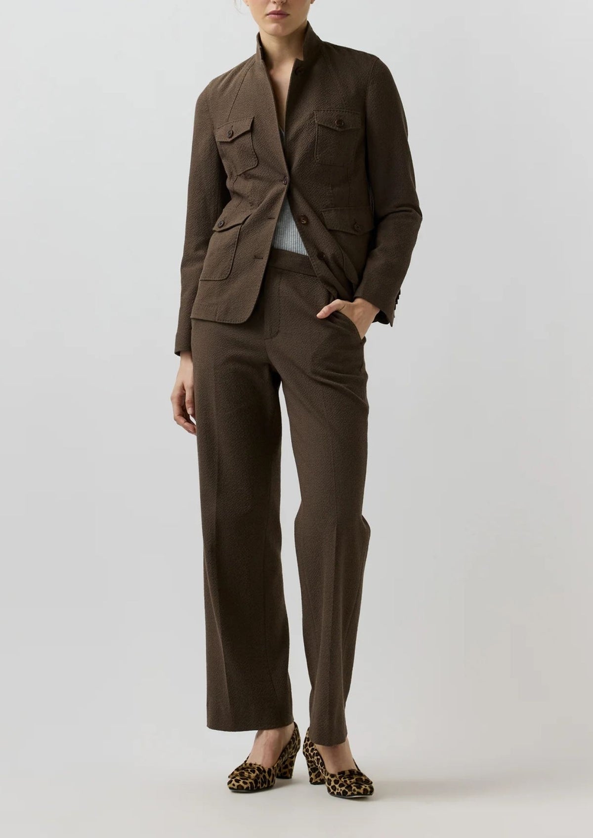 ANN MASHBURN Cecile Cargo Jacket - Bark Crinkle Cotton