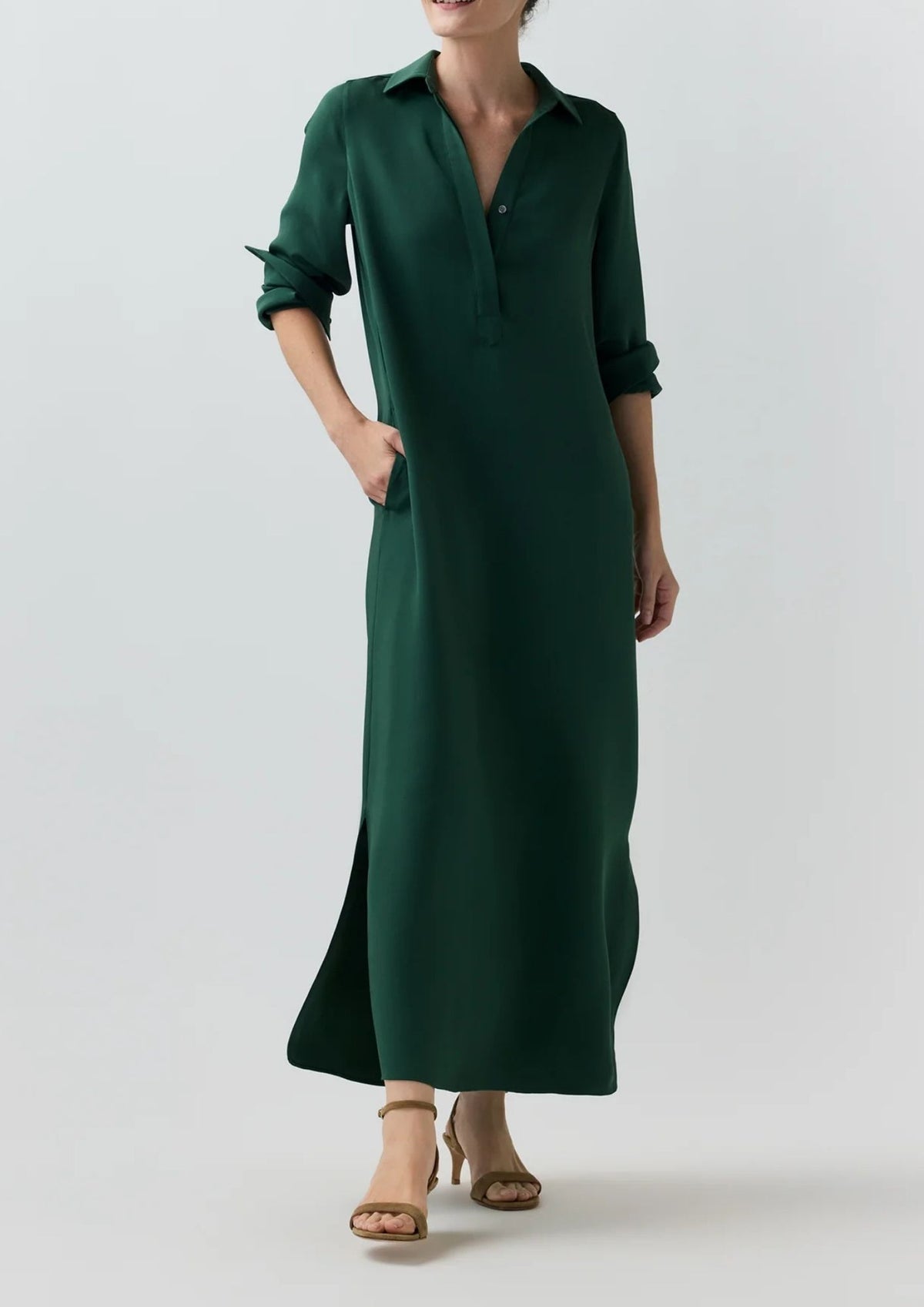 ANN MASHBURN Piper Maxi Dress - Hunter Silk Crepe de Chine