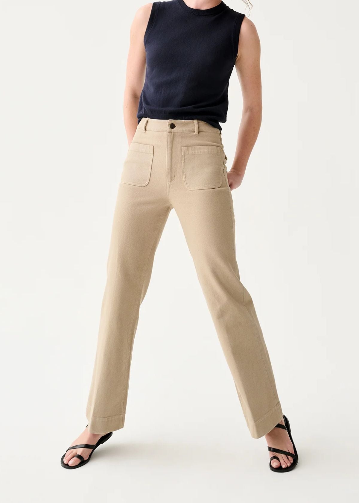 ANN MASHBURN Camile Patch Pocket Jean - Khaki Stretch Canvas