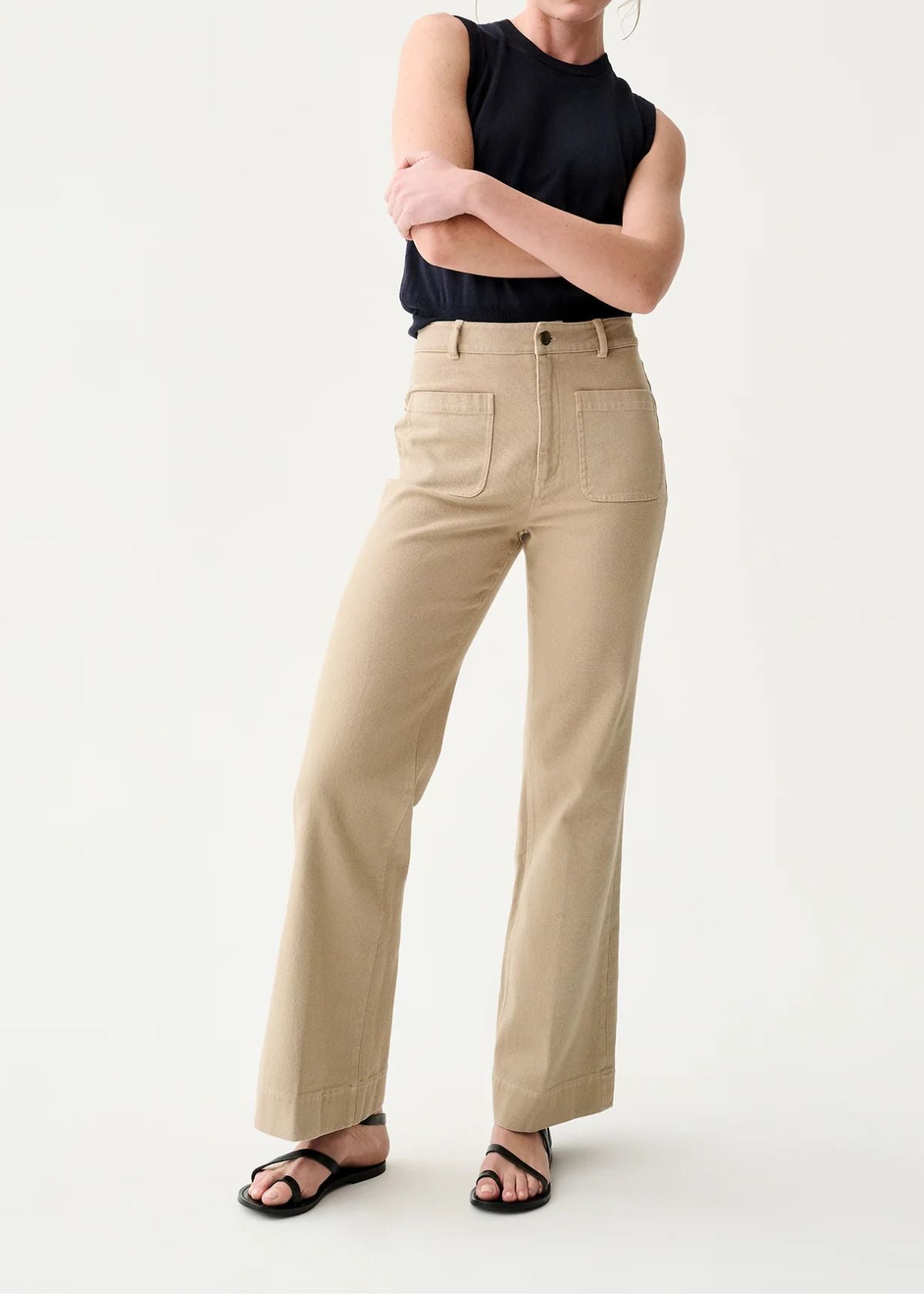 ANN MASHBURN Camile Patch Pocket Jean - Khaki Stretch Canvas