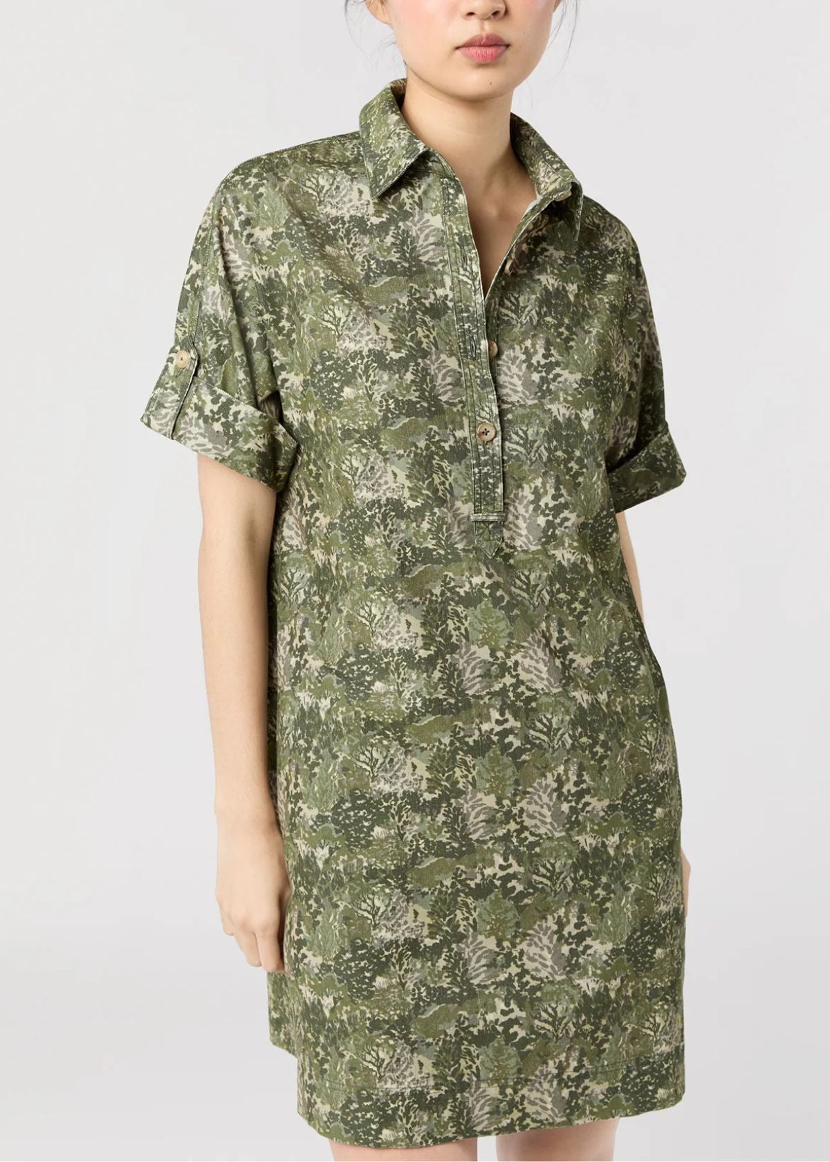 ANN MASHBURN Molly Dress - Olive Multi Harkness Forest