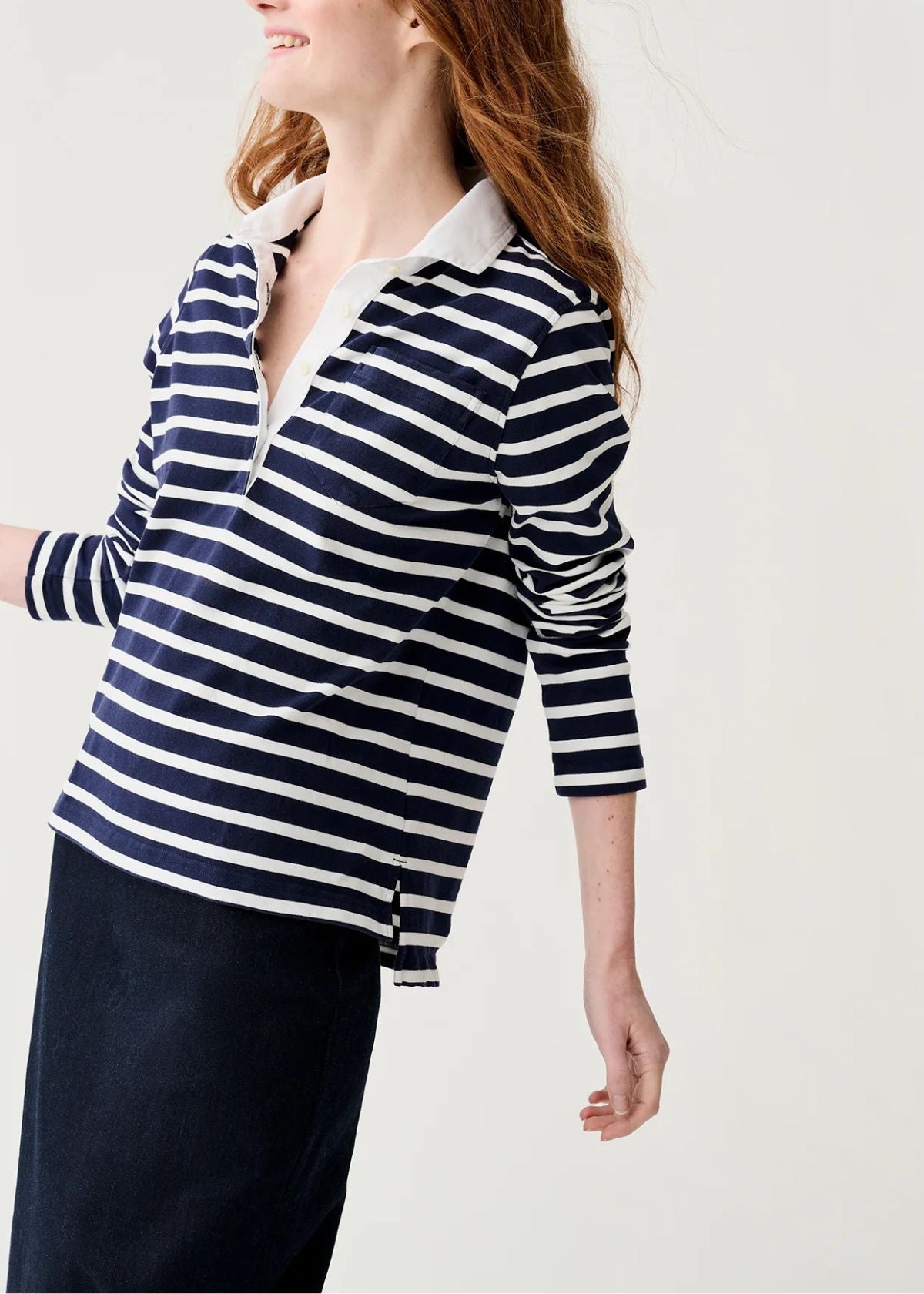 ANN MASHBURN Franny Rugby Polo Top - Navy/White