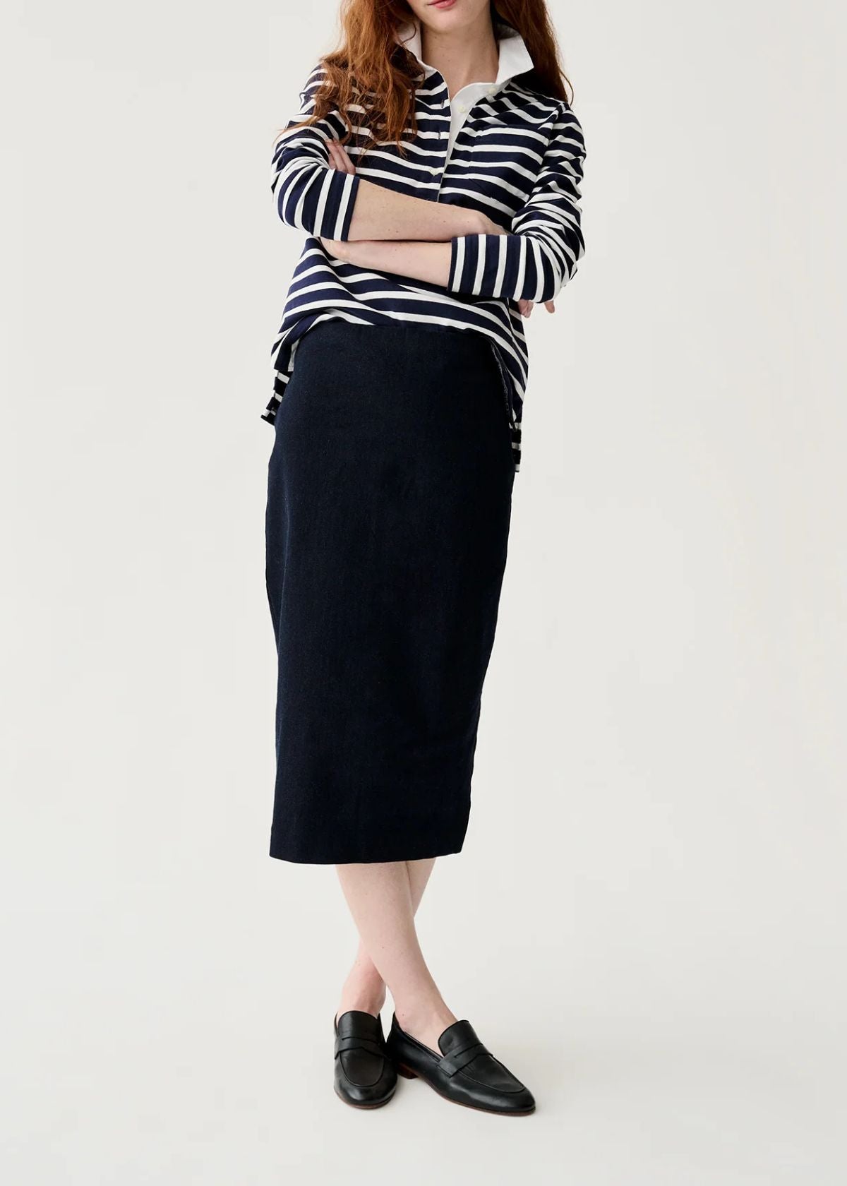 ANN MASHBURN Franny Rugby Polo Top - Navy/White