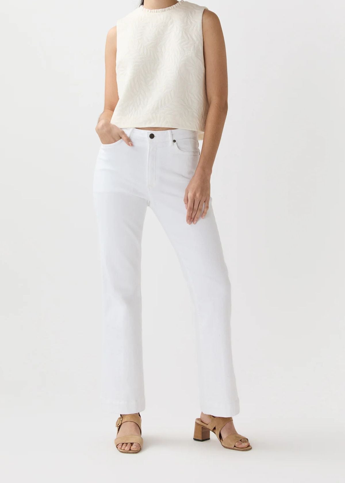 ANN MASHBURN Gia Frill Shell Top - Natural Leaves Knit Jacquard