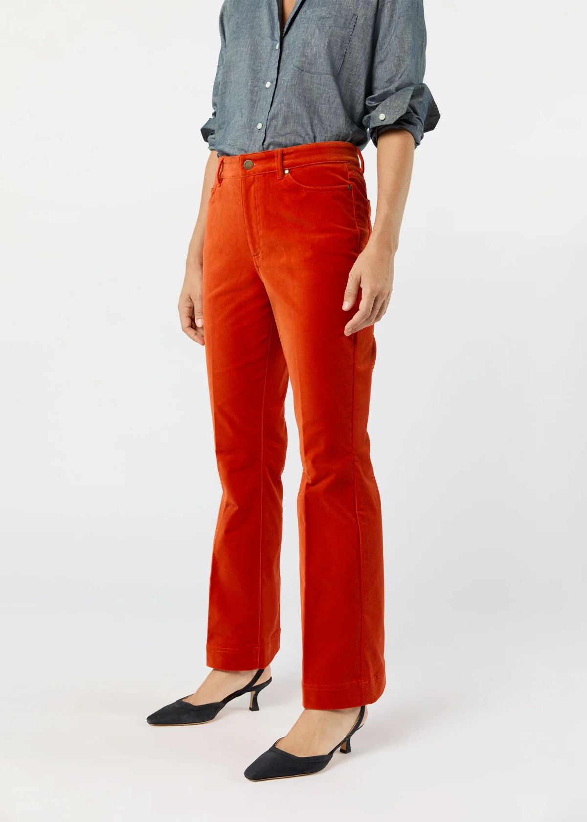 ANN MASHBURN Kendall Flare 5-Pocket Jean - Persimmon Stretch Velveteen