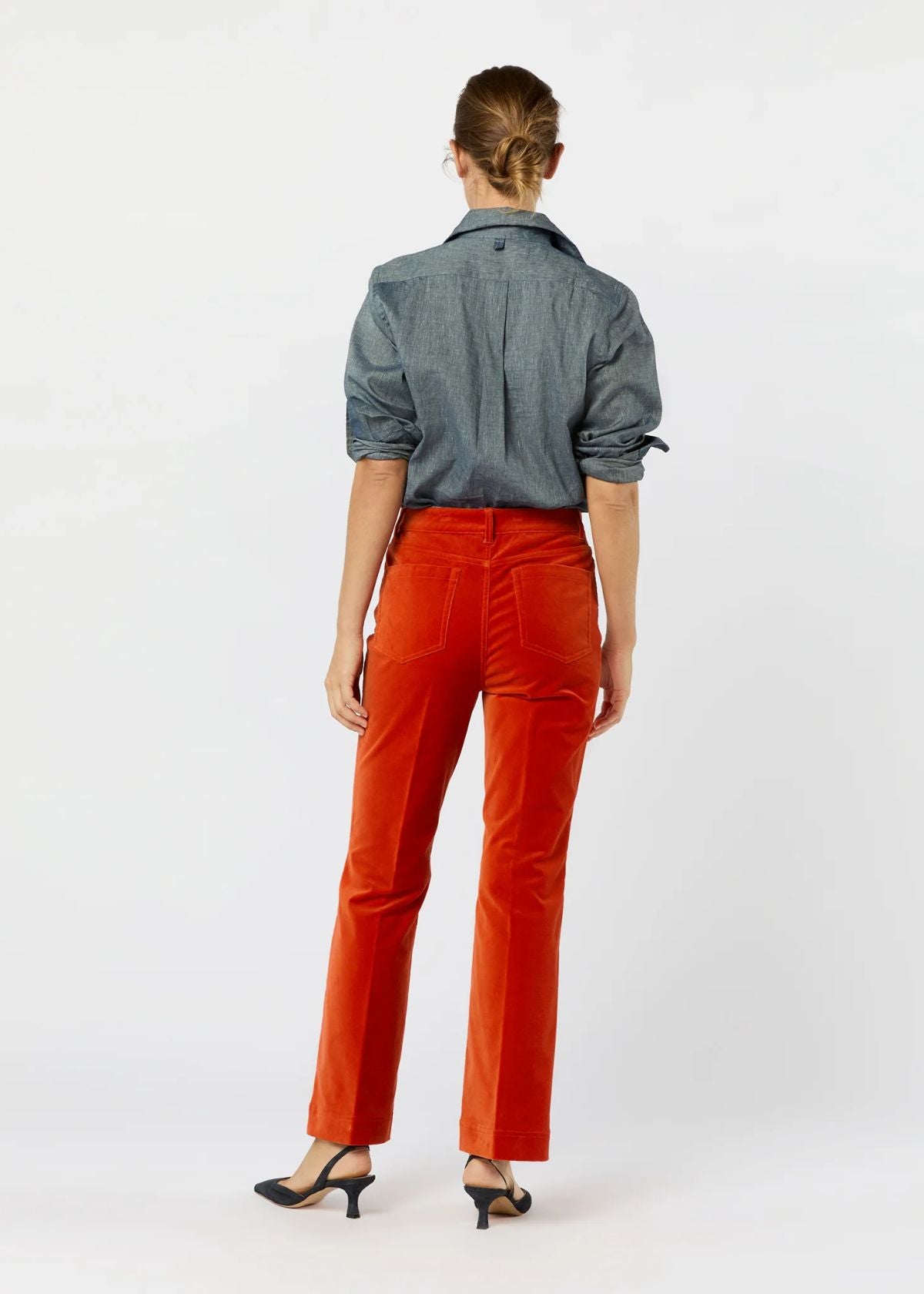ANN MASHBURN Kendall Flare 5-Pocket Jean - Persimmon Stretch Velveteen