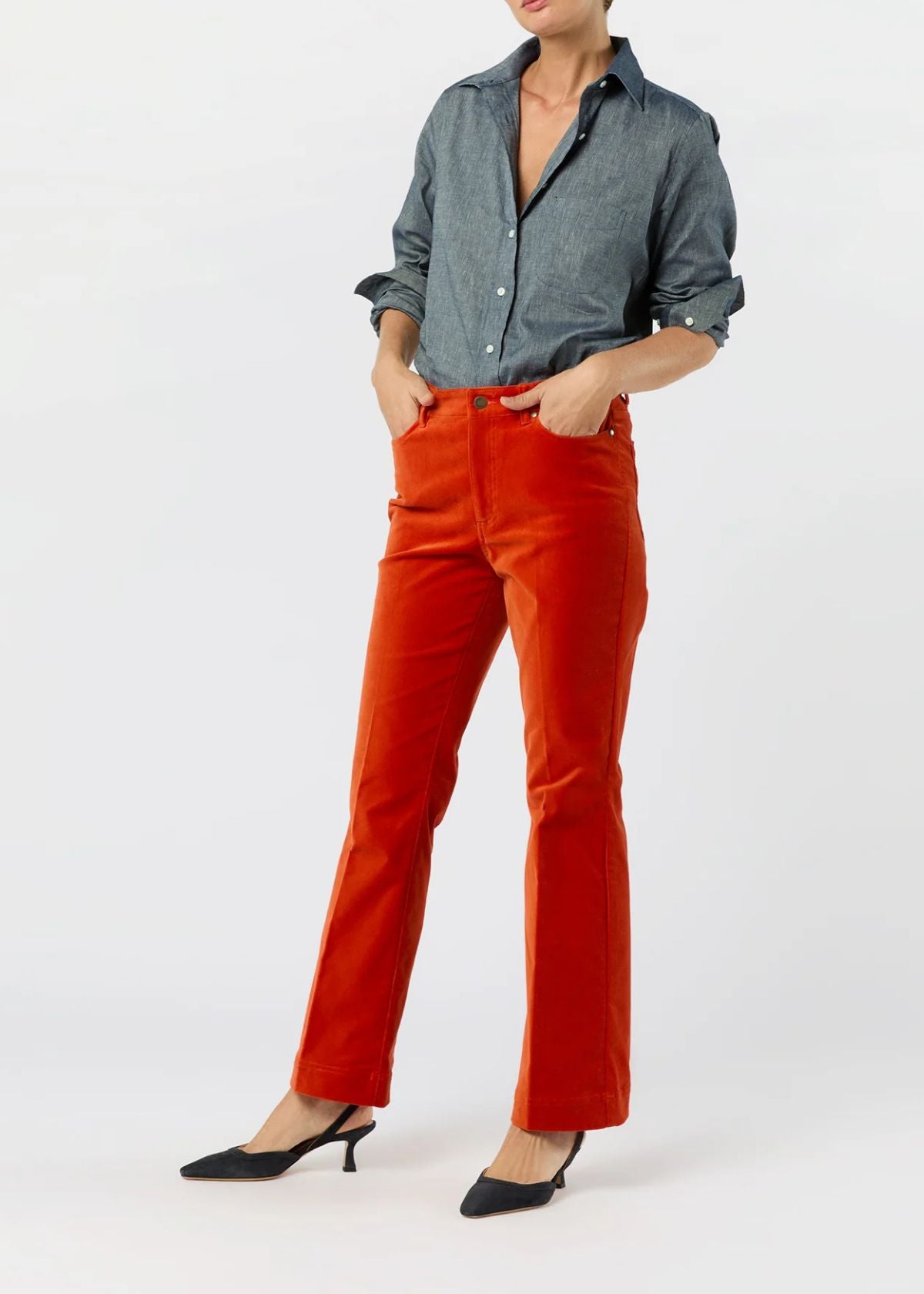 ANN MASHBURN Kendall Flare 5-Pocket Jean - Persimmon Stretch Velveteen