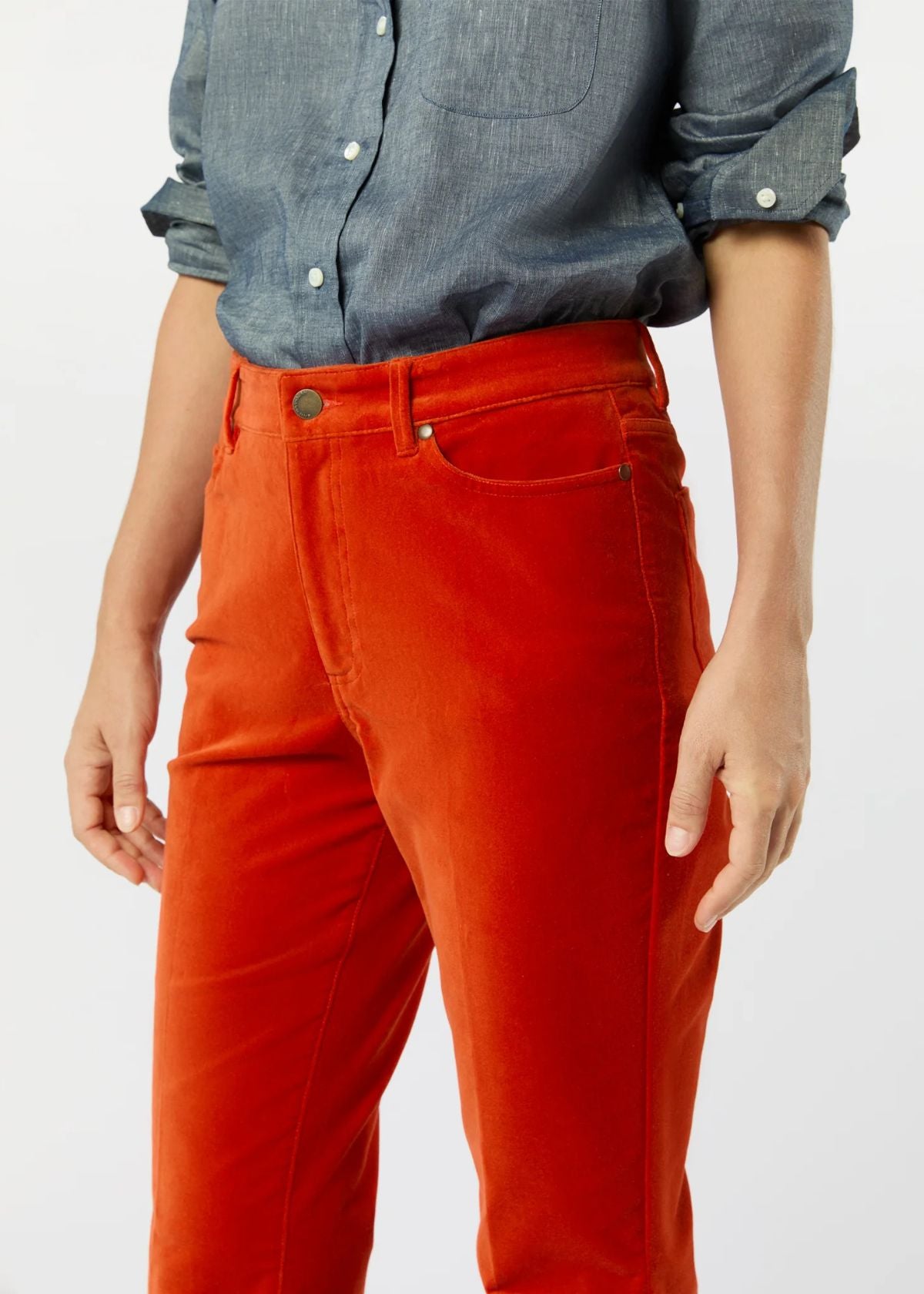 ANN MASHBURN Kendall Flare 5-Pocket Jean - Persimmon Stretch Velveteen