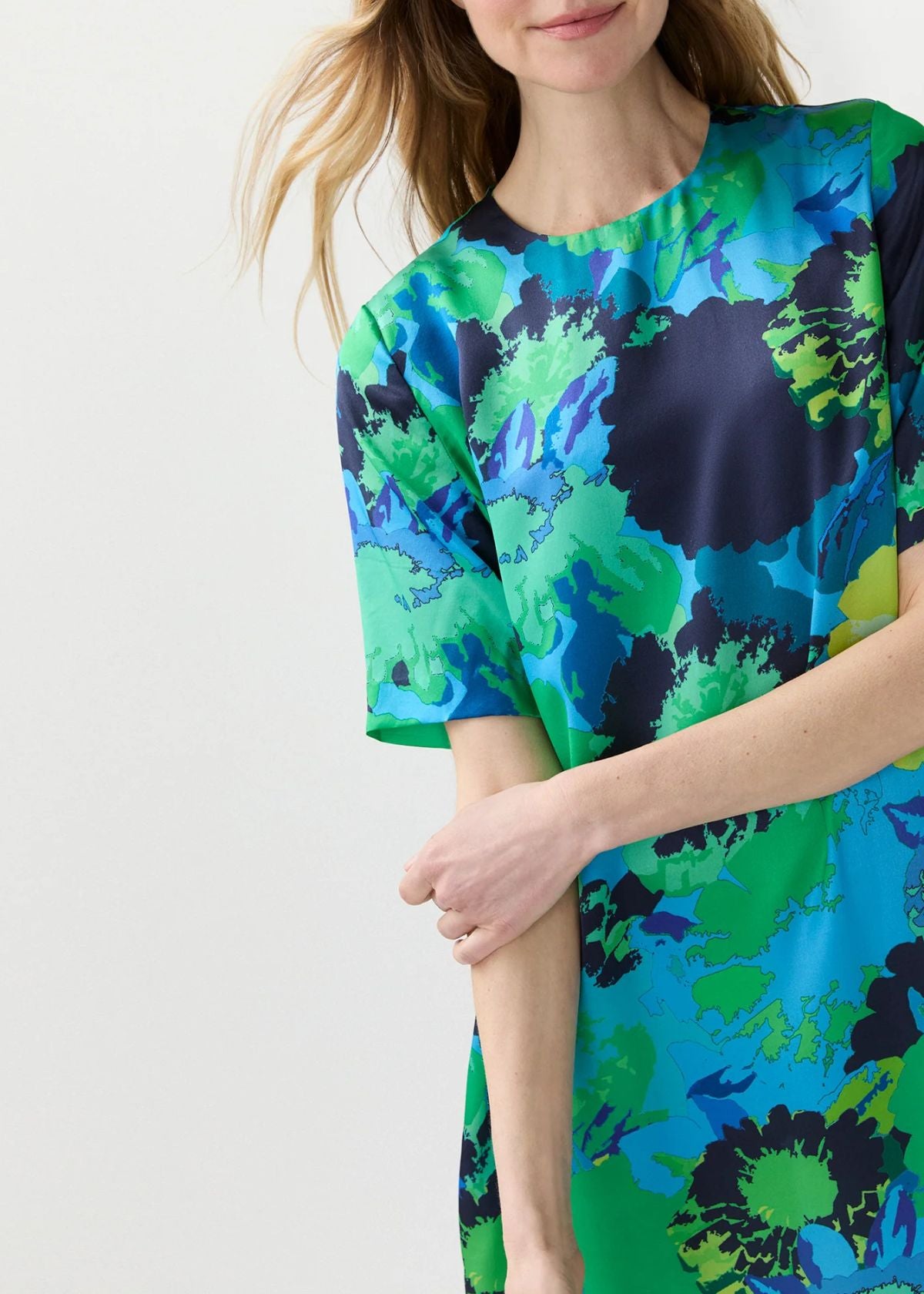 ANN MASHBURN Paige Maxi Dress - Blue/Green Floral Printed Silk Charmeuse