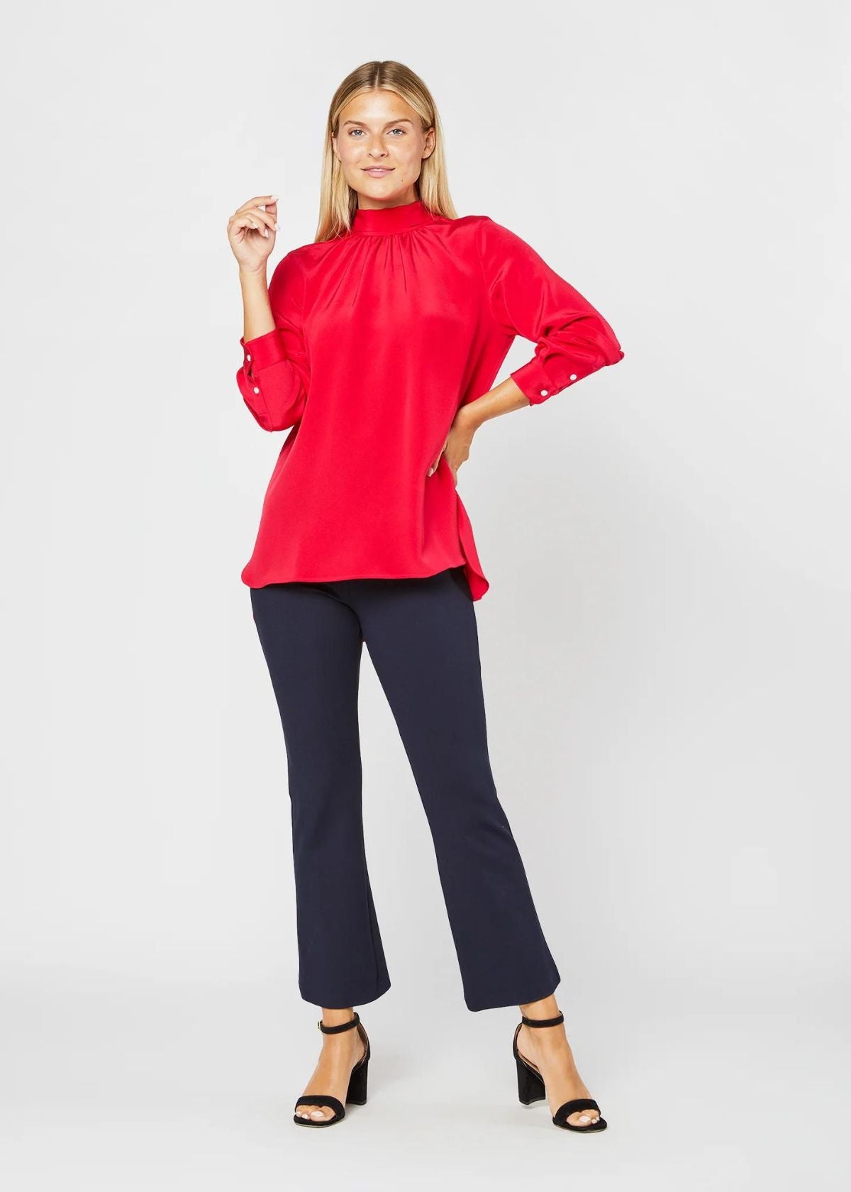 ANN MASHBURN Colette Tie Neck Silk Top - Red