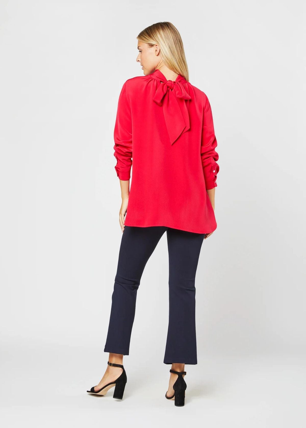 ANN MASHBURN Colette Tie Neck Silk Top - Red