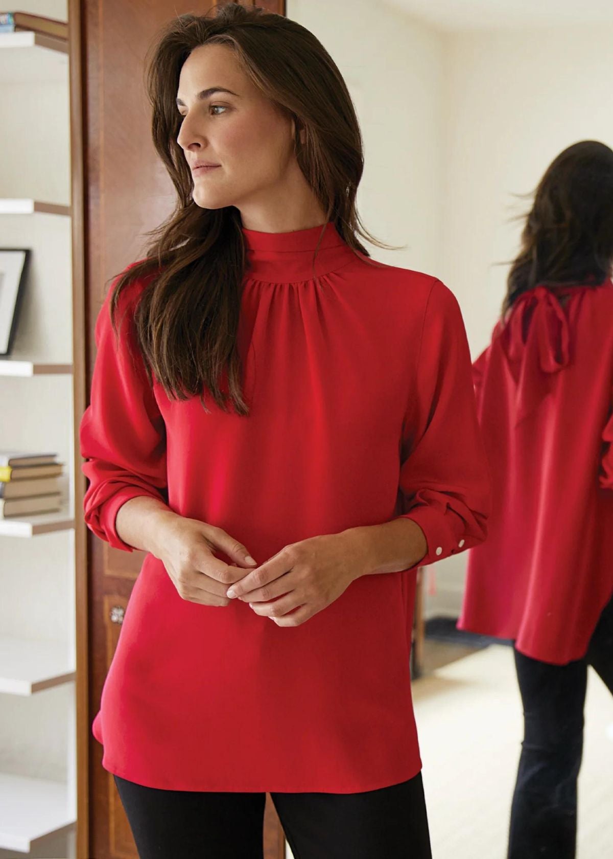 ANN MASHBURN Colette Tie Neck Silk Top - Red