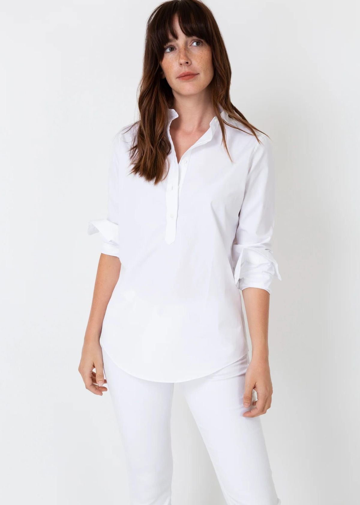 ANN MASHBURN Tomboy Popover Top - White Poplin