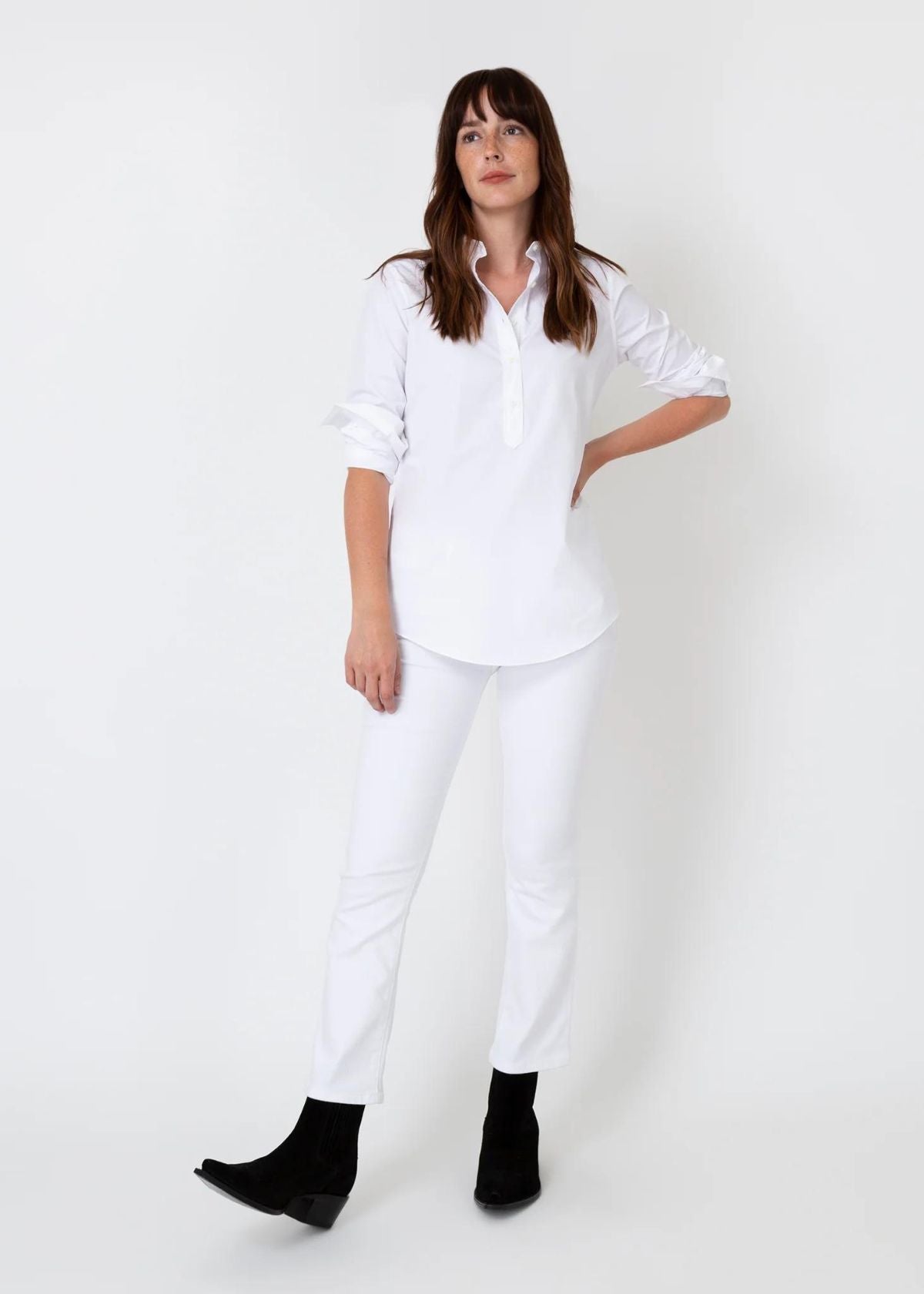 ANN MASHBURN Tomboy Popover Top - White Poplin