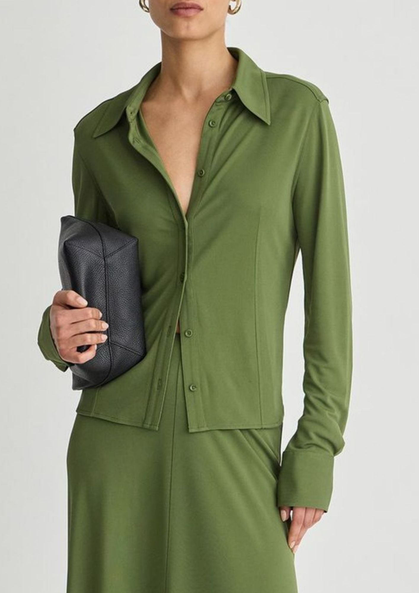 APIECE APART Merce Slinky Slim Button Front Top - Cypress