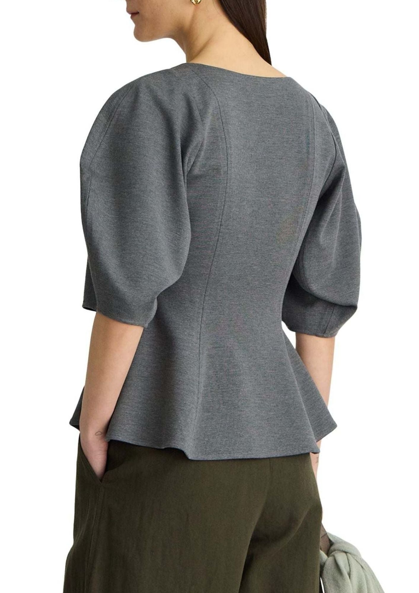 APART APIECE Bebe Ponte Peplum Top - Heather Grey